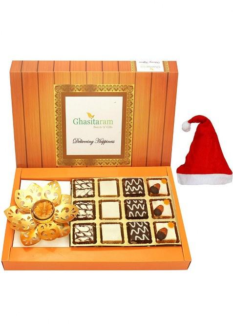 Ghasitaram Gifts Christmas - 12 Pcs Chocolate Dryfruit Bites 300 Gms And T-Lite