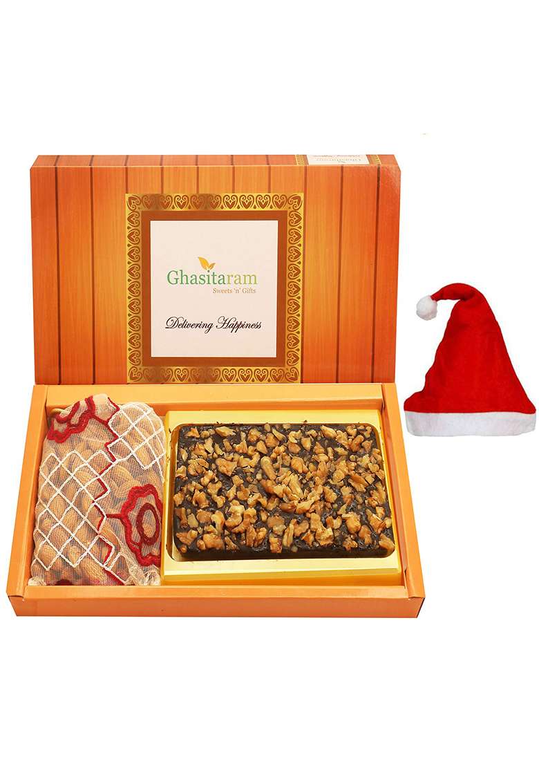 Ghasitaram Gifts Christmas Chocolates Box Of Dryfruit Chocolate Bark 200 Gms And Almonds Pouch - Indya