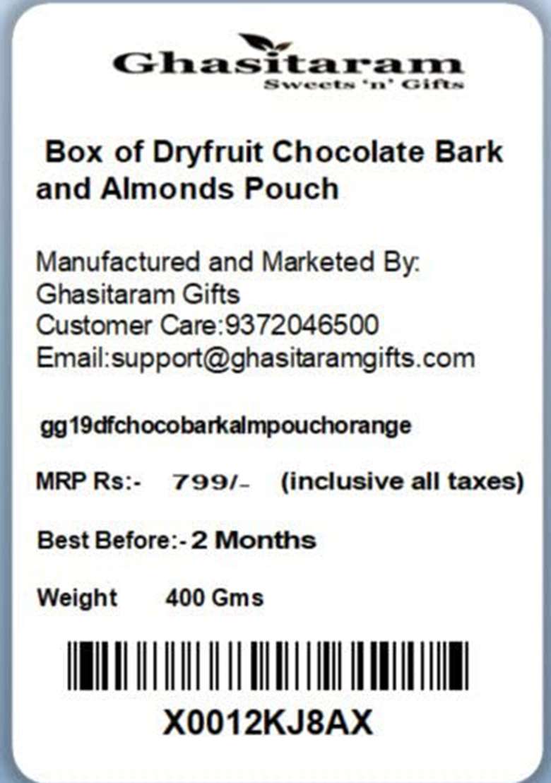 Ghasitaram Gifts Christmas Chocolates Box Of Dryfruit Chocolate Bark 200 Gms And Almonds Pouch - Indya