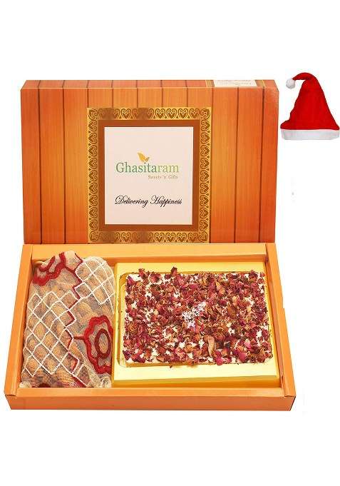 Ghasitaram Gifts Christmas Chocolates Box Of White Chocolate Bark 200 Gms And Almonds Pouch