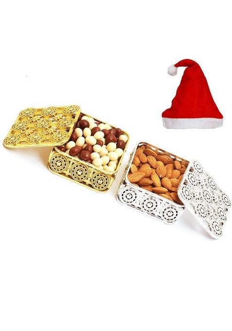 Ghasitaram Gifts Christmas Chocolates Silver And Gold Almonds 50Gms Nutties Boxes