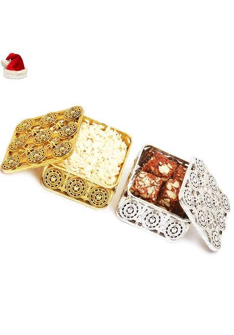 Ghasitaram Gifts Christmas Silver And Gold Sugarfree Bites 100 Gms Diet Chiwda Namkeen 50 Boxes