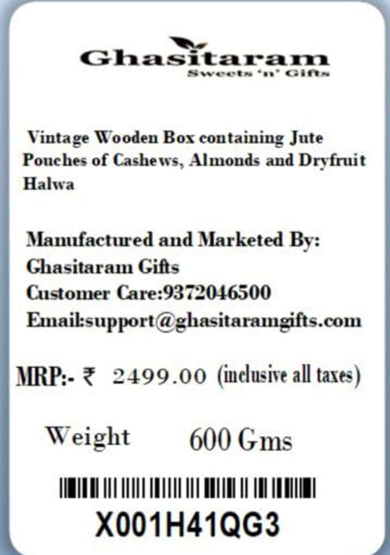 Ghasitaram Gifts Diwali - Vintage Wooden Box Containing Jute Pouches Of Cashews, Almonds And Dryfruit Halwa|Combo Pack Offer|Dry Fruit Gift Pack|Dry Box|Diwali Dry Box| - Indya