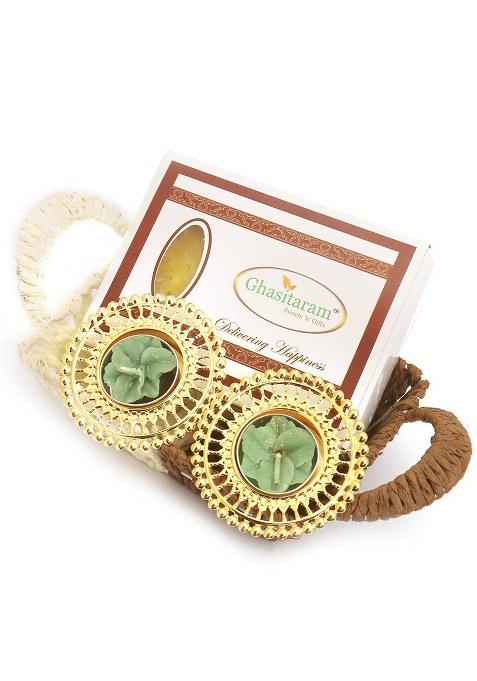 Ghasitaram Gifts Diwali Small Metal Brown Basket Of Ice Halwa And T-Lite|Gift Hamper|Diwali Gift Hamper|Food Hampers|Gourmet Hampers|