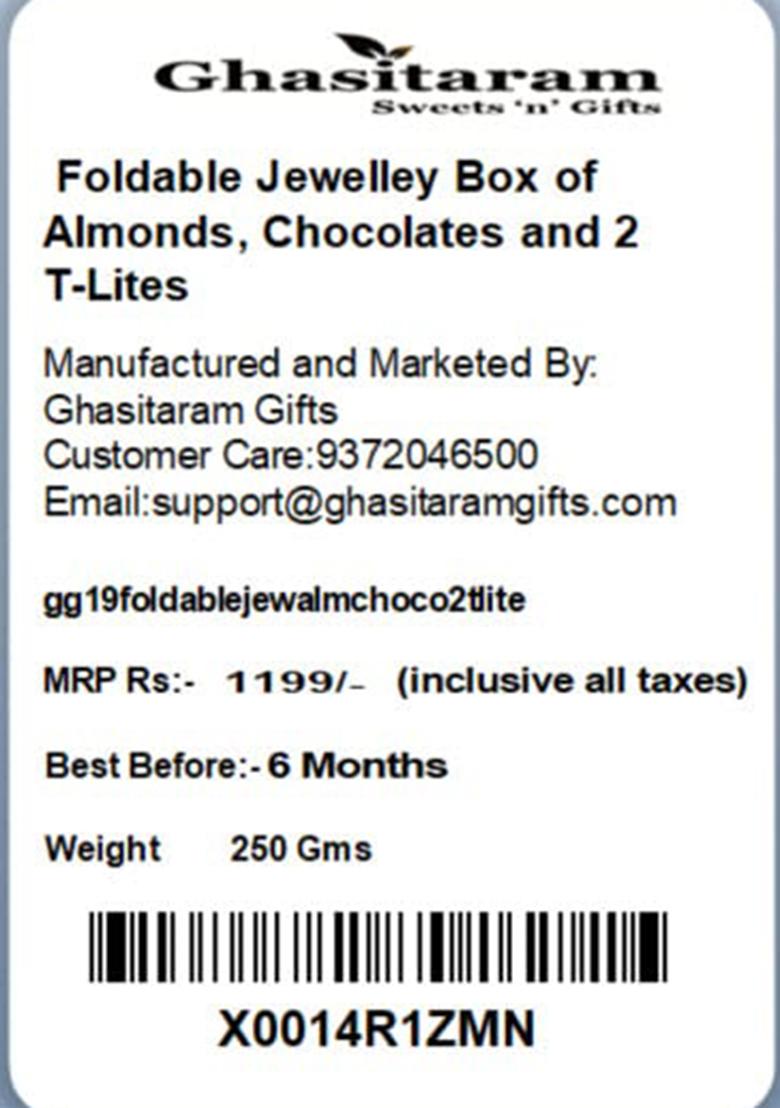 Ghasitaram Gifts Foldable Jewelley Box Of Almonds, Chocolates And 2 T-Lites|Gift Hamper|Diwali Gift Hamper|Food Hampers|Gourmet Hampers|