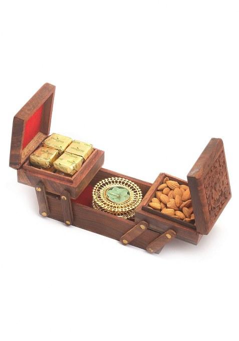 Ghasitaram Gifts Foldable Jewelley Box Of Almonds, Chocolates And 2 T-Lites|Gift Hamper|Diwali Gift Hamper|Food Hampers|Gourmet Hampers|