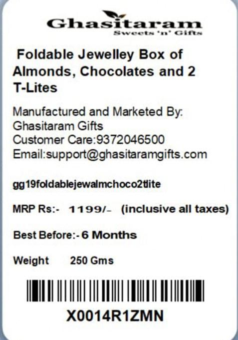 Ghasitaram Gifts Foldable Jewelley Box Of Almonds, Chocolates And 2 T-Lites|Gift Hamper|Diwali Gift Hamper|Food Hampers|Gourmet Hampers|