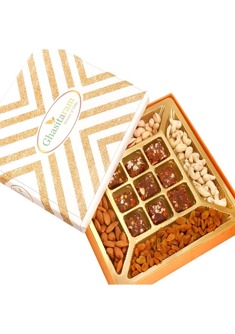 Ghasitaram Gifts Special Dryfruits And 9 Pcs Sugarfree Figs Dates Bites|Dry Fruit Combo Pack Offer|Dry Gift Pack|Dry Box|Diwali Dry Box|