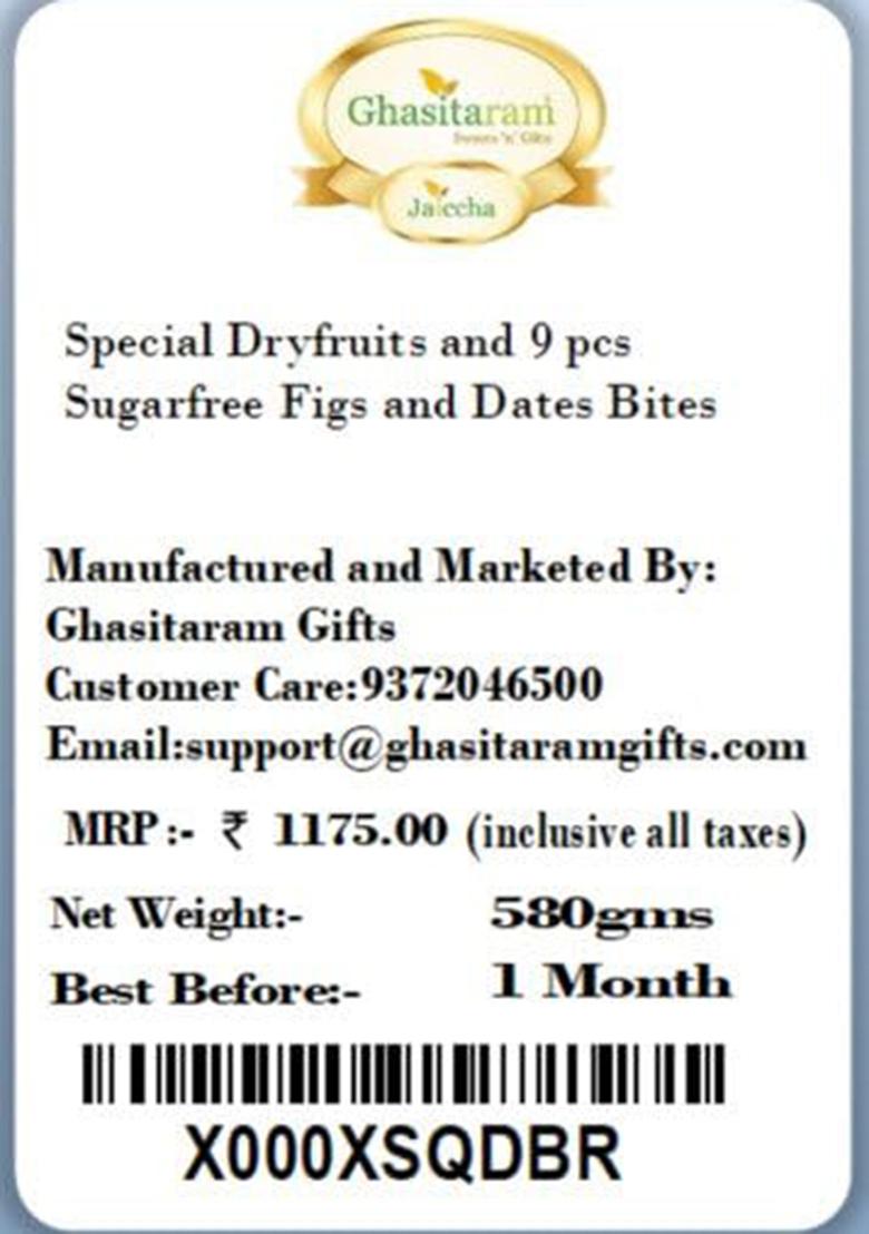 Ghasitaram Gifts Special Dryfruits And 9 Pcs Sugarfree Figs Dates Bites|Dry Fruit Combo Pack Offer|Dry Gift Pack|Dry Box|Diwali Dry Box|