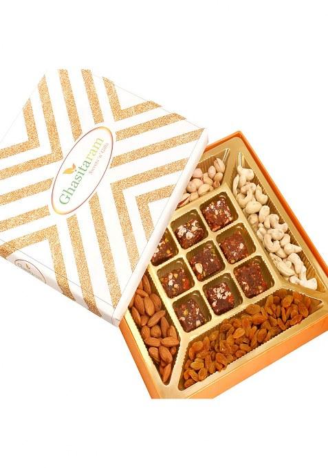 Ghasitaram Gifts Special Dryfruits And 9 Pcs Sugarfree Figs Dates Bites|Dry Fruit Combo Pack Offer|Dry Gift Pack|Dry Box|Diwali Dry Box|
