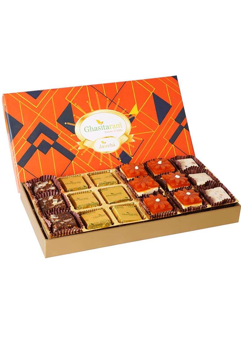 Jaiccha Ghasitaram Gifts Assorted Bites In Designer Box 18Pcs |Gift For Diwali Gifts,Bhaidooj Gifts| - Indya