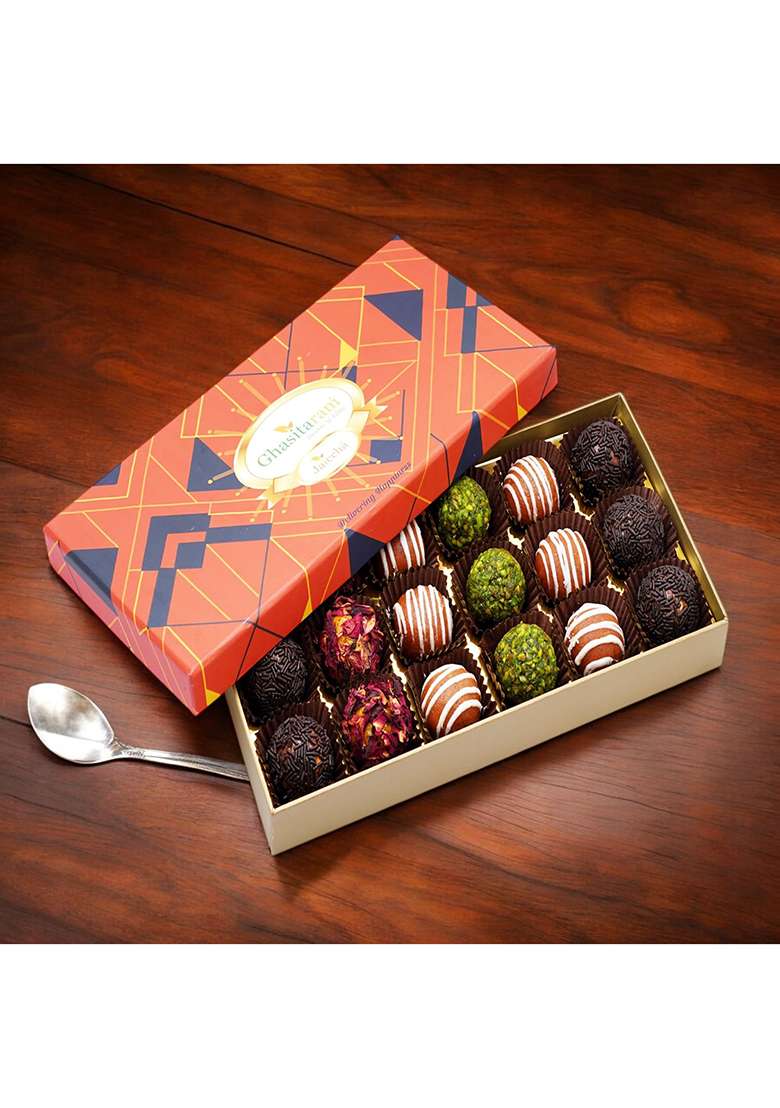 Jaiccha Ghasitaram Gifts Assorted Fancy Dryfruit Laddoos 18 Pcs In Designer Box|Gift For Diwali,Holi,Rakhi,Valentine,Christmas,Birthday,Anniversary,Gift Her,Him,Mothers Day,Fathers Day| - Indya