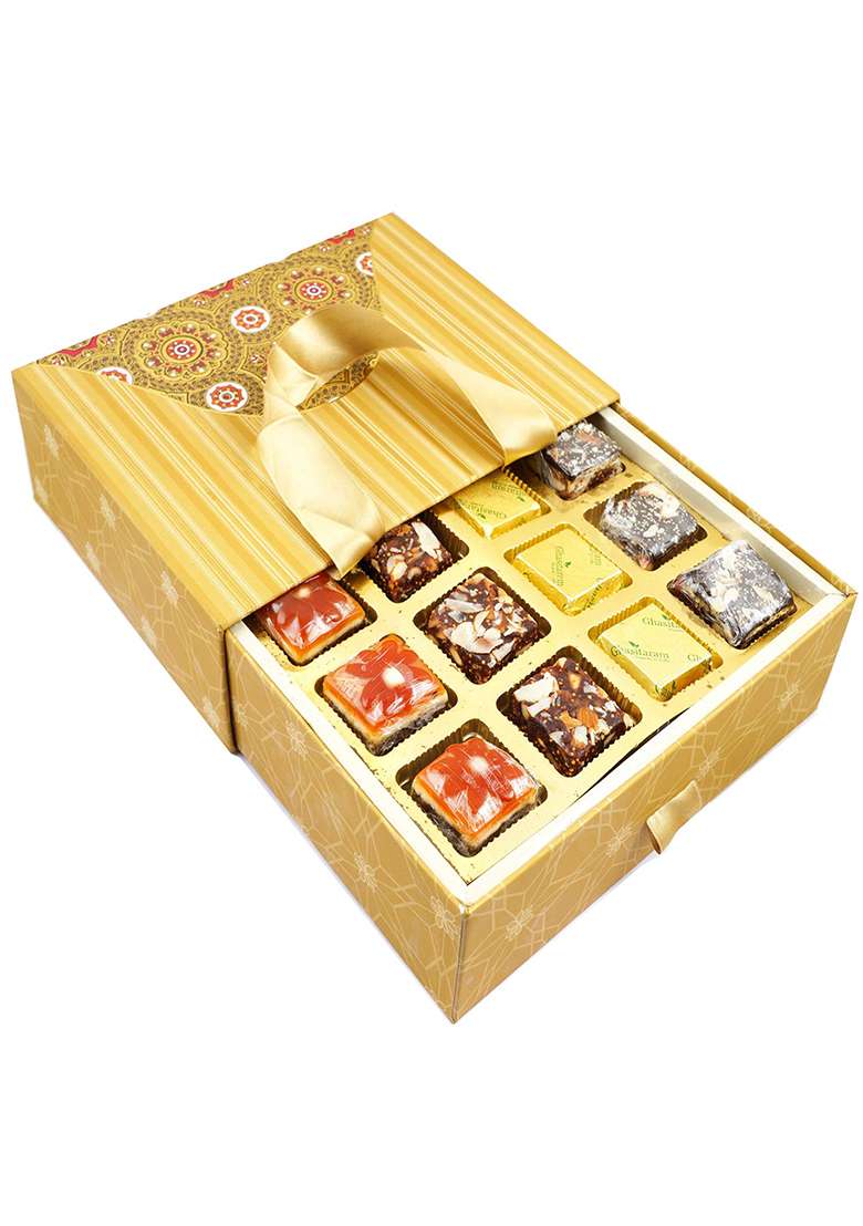 Jaiccha Ghasitaram Gifts Bag Box With Assorted Bites|Gift Hamper| Diwali Gift Hamper|Food Hampers|Gourmet Hampers| - Indya