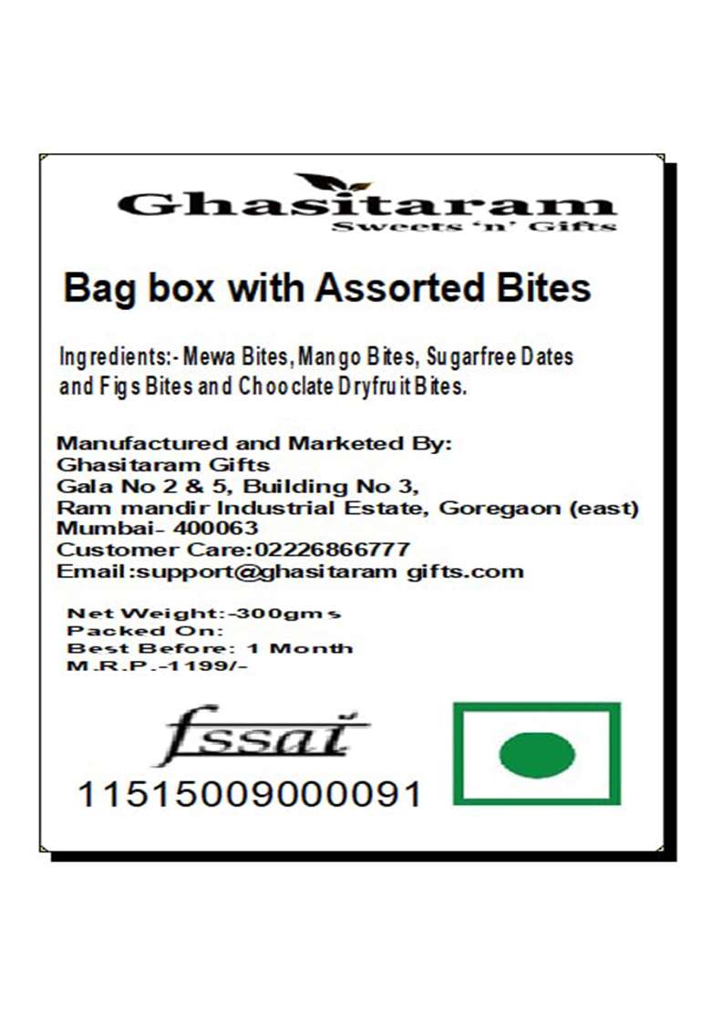Jaiccha Ghasitaram Gifts Bag Box With Assorted Bites|Gift Hamper| Diwali Gift Hamper|Food Hampers|Gourmet Hampers| - Indya