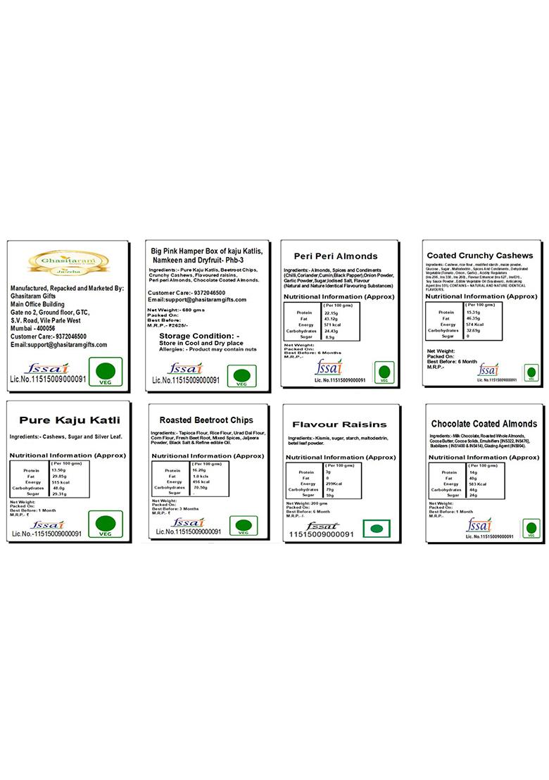 Jaiccha Ghasitaram Gifts Big Pink Hamper Box Of Kaju Katlis, Namkeen And Dryfruit- Phb-3|Gift Hamper|Diwali Gift Hamper|Food Hampers|Gourmet Hampers|