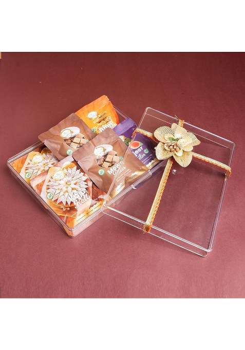 Jaiccha Ghasitaram Gifts Diwali Gift - Acrylic Box Of Assorted Mithai Pouches Pack 6|Sweets|Sweets Pack|Diwali Sweets|Indian Mithai|Diwali Sweets Box|Sweets