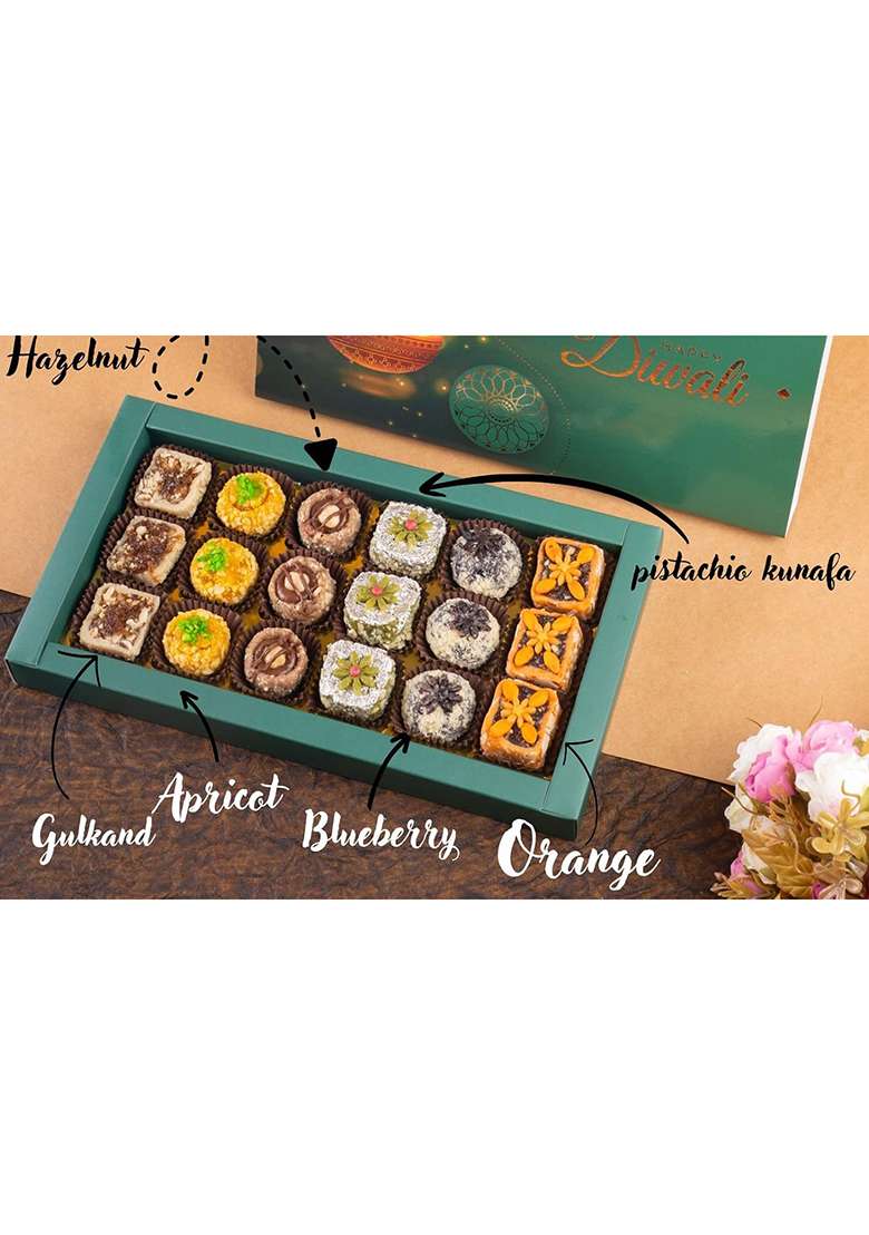 Jaiccha Ghasitaram Gifts Diwali Gift - Happy Box Of Assorted Dry Fruit Sweets 18 Pcs|Sweets|Sweets Pack|Diwali Sweets|Indian Mithai|Diwali Box|Sweets - Indya