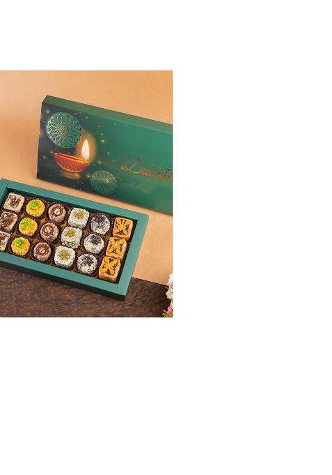 Jaiccha Ghasitaram Gifts Diwali Gift - Happy Box Of Assorted Dry Fruit Sweets 18 Pcs|Sweets|Sweets Pack|Diwali Sweets|Indian Mithai|Diwali Box|Sweets