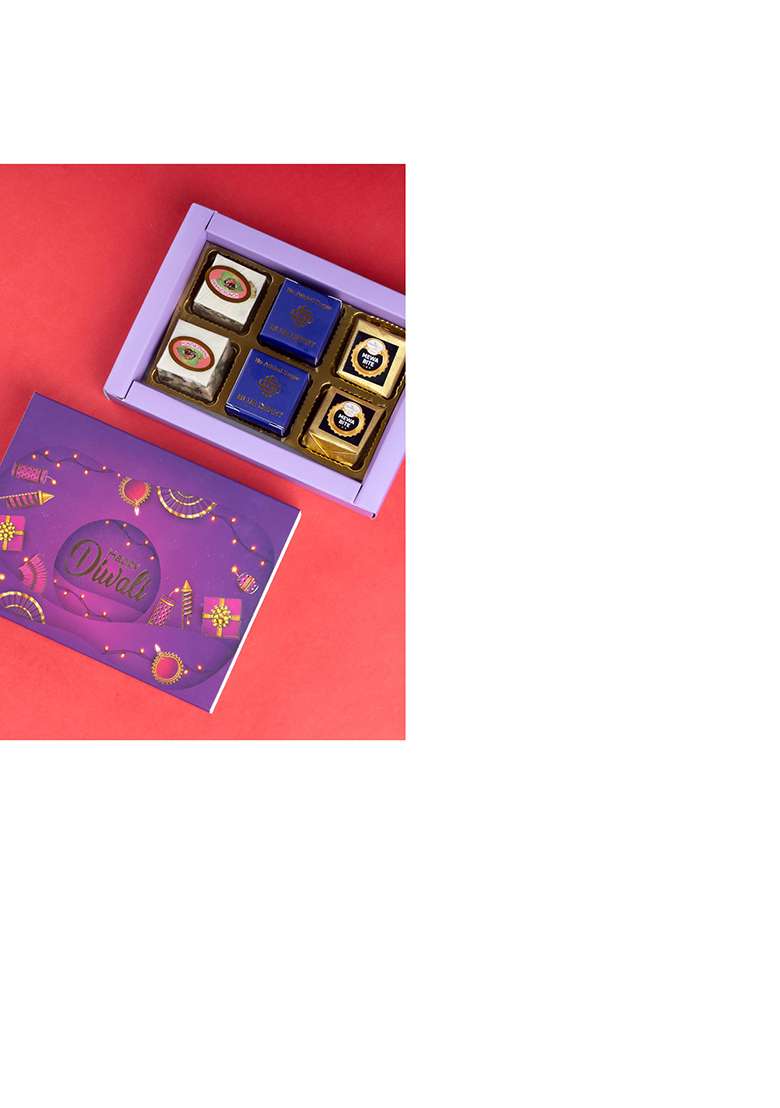 Jaiccha Ghasitaram Gifts Diwali Gift - Orange Hamper Box With Kaju Katli, Bites, Dry Fruits And T- Light|Gift Hamper|Diwali Hamper|Food Hampers|Gourmet Hampers| - Indya