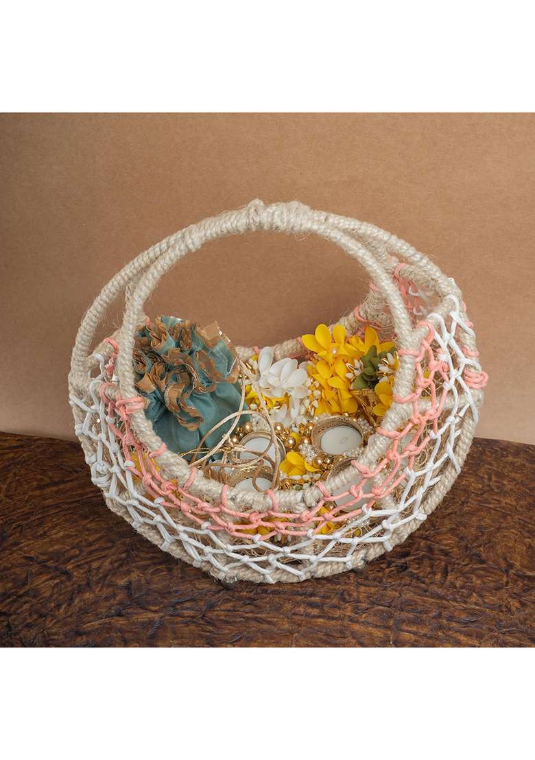 Jaiccha Ghasitaram Gifts Diwali Gift - Ring Basket With Candle, Toran And Mithai Pouches|Gift Hamper|Diwali Hamper|Food Hampers|Gourmet Hampers| - Indya