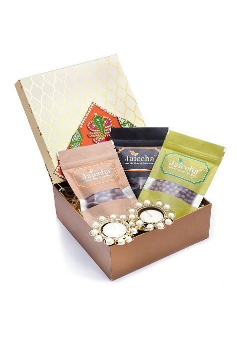 Jaiccha Ghasitaram Gifts Express Delivery Diwali Golden Hamper Box Of Chocolate Coated Nuts|Gift For Diwali,Holi,Rakhi,Valentine,Birthday,Anniversary,Gift Her,Him,Mothers Day,Fathers Day|