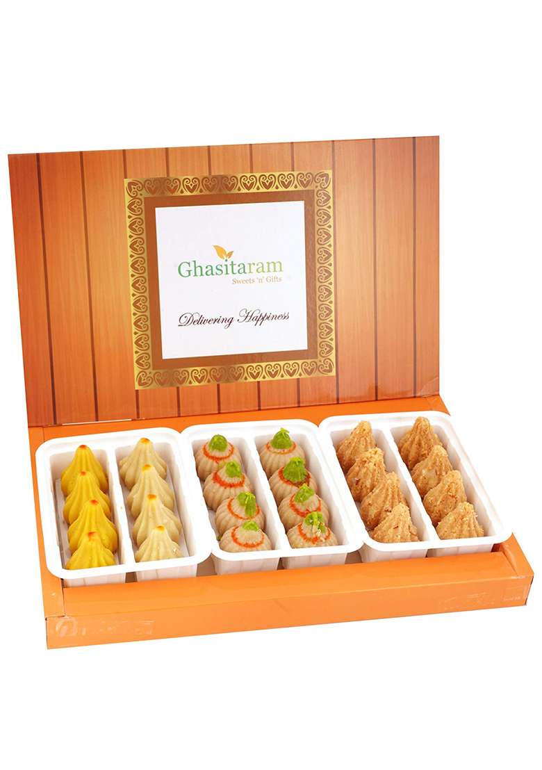 Jaiccha Ghasitaram Gifts Ganesha Chaturthi Assorted Box Of Mawa ,Kaju And Milk Cake Modaks - Indya