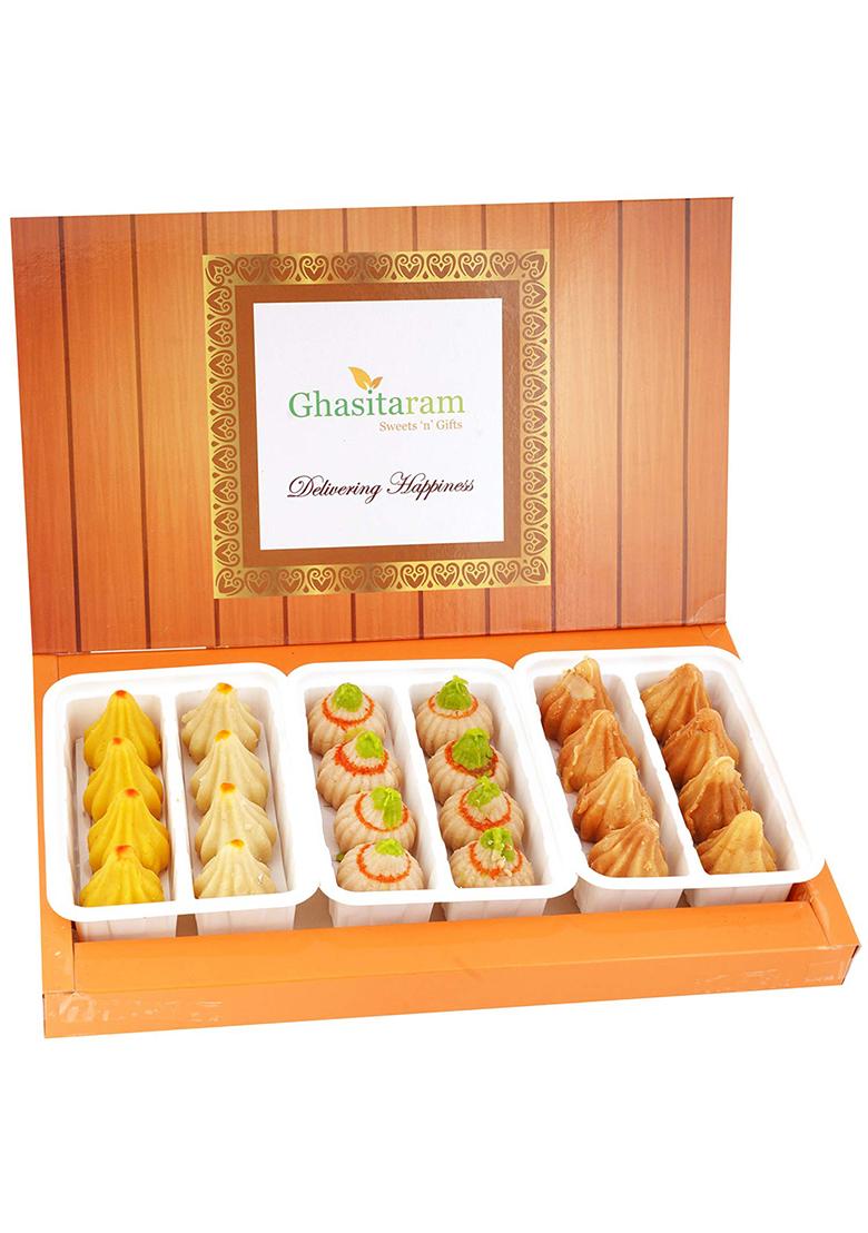 Jaiccha Ghasitaram Gifts Ganesha Chaturthi Assorted Box Of Mawa ,Kaju And Mysore Pak Modaks