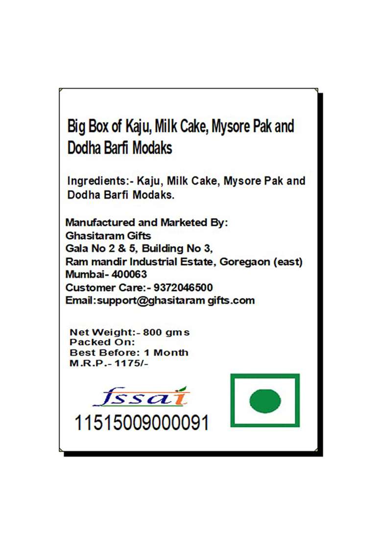 Jaiccha Ghasitaram Gifts Ganesha Chaturthi Big Box Of Kaju, Milk Cake, Mysore Pak And Dodha Barfi Modaks - Indya
