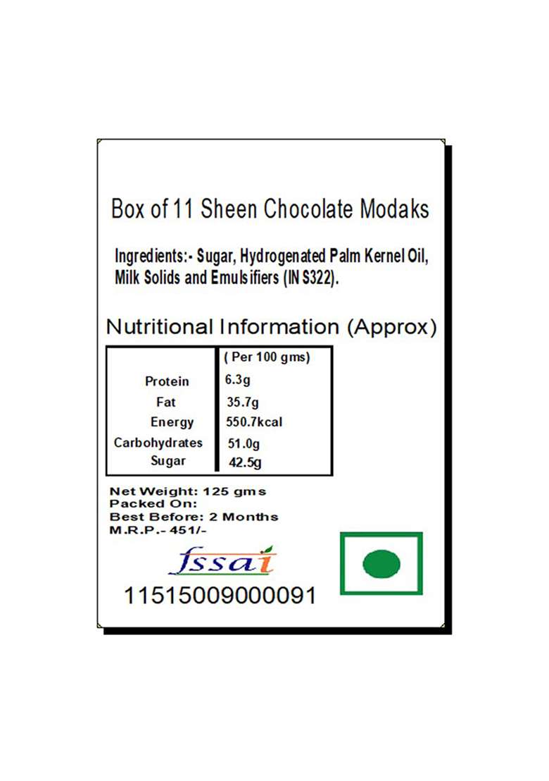Jaiccha Ghasitaram Gifts Ganesha Chaturthi Box Of 11 Sheen Chocolate Modaks - Indya