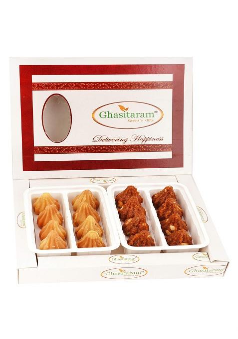 Jaiccha Ghasitaram Gifts Ganesha Chaturthi White Box Of Dodha Barfi And Mysore Pak Modaks