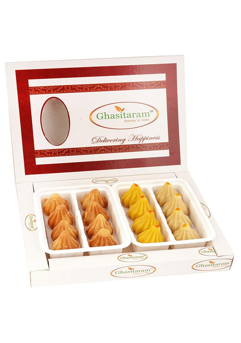 Jaiccha Ghasitaram Gifts Ganesha Chaturthi White Box Of Mawa And Mysore Pak Modaks