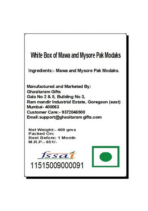 Jaiccha Ghasitaram Gifts Ganesha Chaturthi White Box Of Mawa And Mysore Pak Modaks