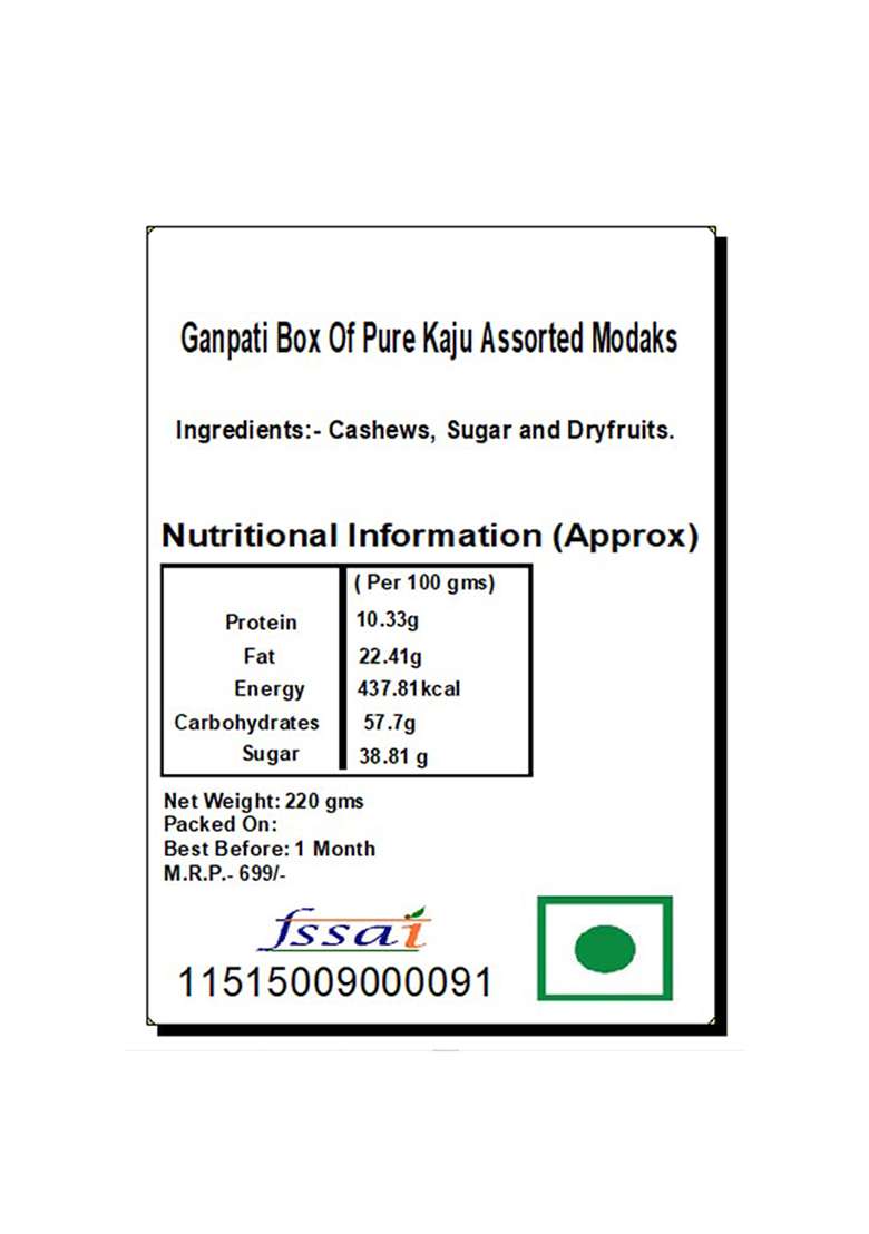 Jaiccha Ghasitaram Gifts Ganpati Box Of Pure Kaju Assorted Modaks - Indya