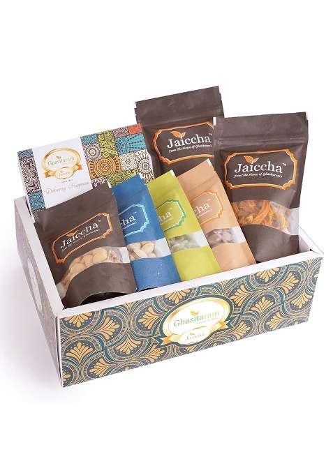 Jaiccha Ghasitaram Gifts Green Hamper Box With Milk Cake|Gift Hamper| Diwali Gift Hamper|Food Hampers|Gourmet Hampers|