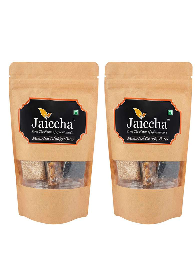 Jaiccha Ghasitaram Gifts Lohri Sweets Assorted Chikki Bites In Brown Paper Pouch 400 Gms - Indya