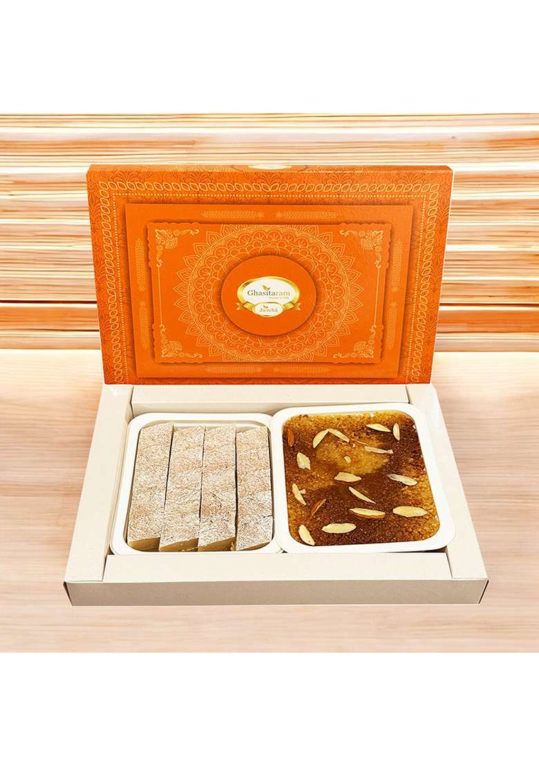 Jaiccha Ghasitaram Gifts Pure Kaju Katlis And Milk Cake Box 200 Gms - Indya