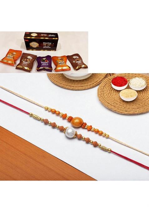Jaiccha Ghasitaram Gifts Rakhi For Brother Rakhis Online - Set Of 2 Abc119 And Abc 106 Pearl With Asorted Bites Box