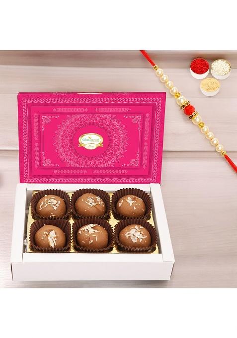 Jaiccha Ghasitaram Gifts Rakhi - Mathura Peda Box 6 Pcs With Pearl Beads