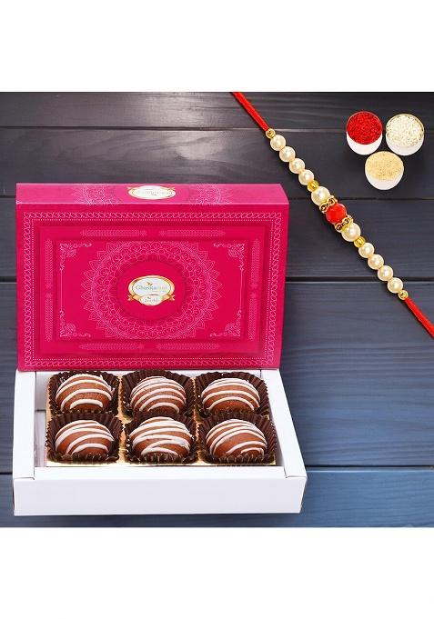 Jaiccha Ghasitaram Gifts Rakhi Gifts/ Sweets - Mathura Laddoo 6 Pcs With Pearl Beads
