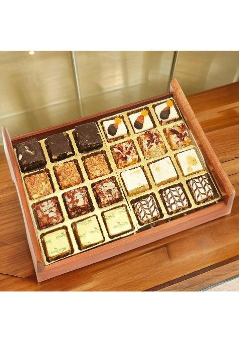 Jaiccha Ghasitaram Gifts Wooden Chocolate Dryfruit Sweets And Assorted Bites Serving Tray|Gift Hamper| Diwali Gift Hamper|Food Hampers|Gourmet Hampers|