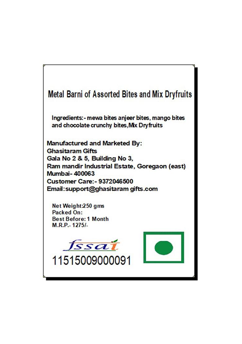 Ghasitaram Gifts Metal Barni Of Assorted Bites And Mix Dryfruits|Dry Fruit Combo Pack Offer|Dry Gift Pack|Dry Box|Diwali Dry Box|