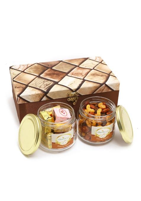 Ghasitaram Gifts Miracle Box Of 2 Jars Assorted Bites And Mix Dryfruits|Dry Fruit Combo Pack Offer|Dry Gift Pack|Dry Box|Diwali Dry Box|
