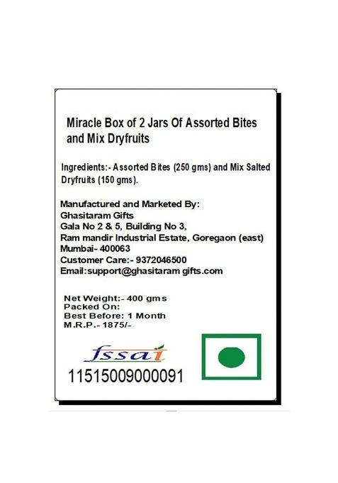 Ghasitaram Gifts Miracle Box Of 2 Jars Assorted Bites And Mix Dryfruits|Dry Fruit Combo Pack Offer|Dry Gift Pack|Dry Box|Diwali Dry Box|