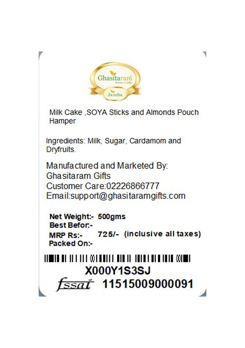 Ghasitaram Gifts Mother'S Day Milk Cake ,Soya Sticks And Almonds Pouch Hamper|Gift Hamper|Diwali Gift Hamper|Food Hampers|Gourmet Hampers|
