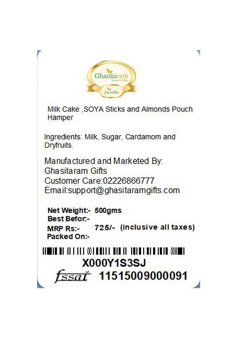 Ghasitaram Gifts Mother'S Day Milk Cake ,Soya Sticks And Almonds Pouch Hamper|Gift Hamper|Diwali Gift Hamper|Food Hampers|Gourmet Hampers|