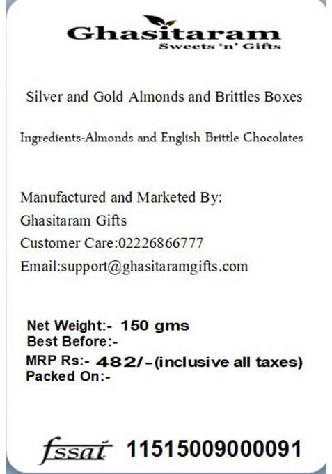 Ghasitaram Gifts Silver And Gold Almonds Brittles Boxes |Gift Hamper|Diwali Gift Hamper|Food Hampers|Gourmet Hampers|