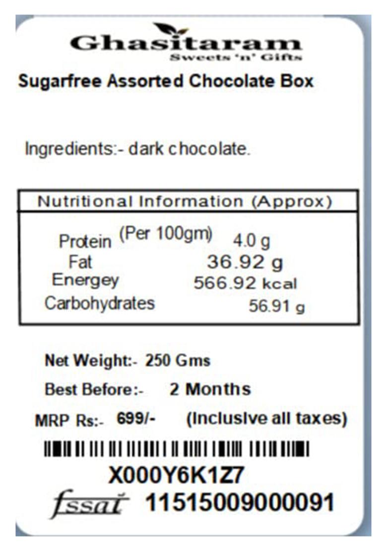 Ghasitaram Gifts Sugarfree Assorted Chocolate Box|Chocolate Gift Hamper|Diwali Chocolates|Food Hamper|Gourmet Hampers|Chocolates|Chocolate Hamper|