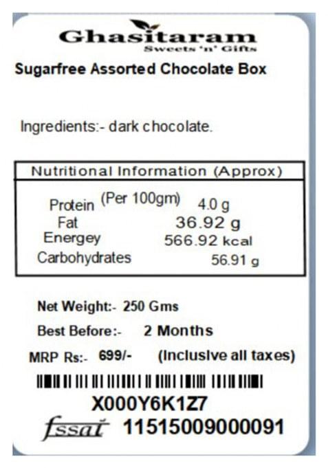 Ghasitaram Gifts Sugarfree Assorted Chocolate Box|Chocolate Gift Hamper|Diwali Chocolates|Food Hamper|Gourmet Hampers|Chocolates|Chocolate Hamper|