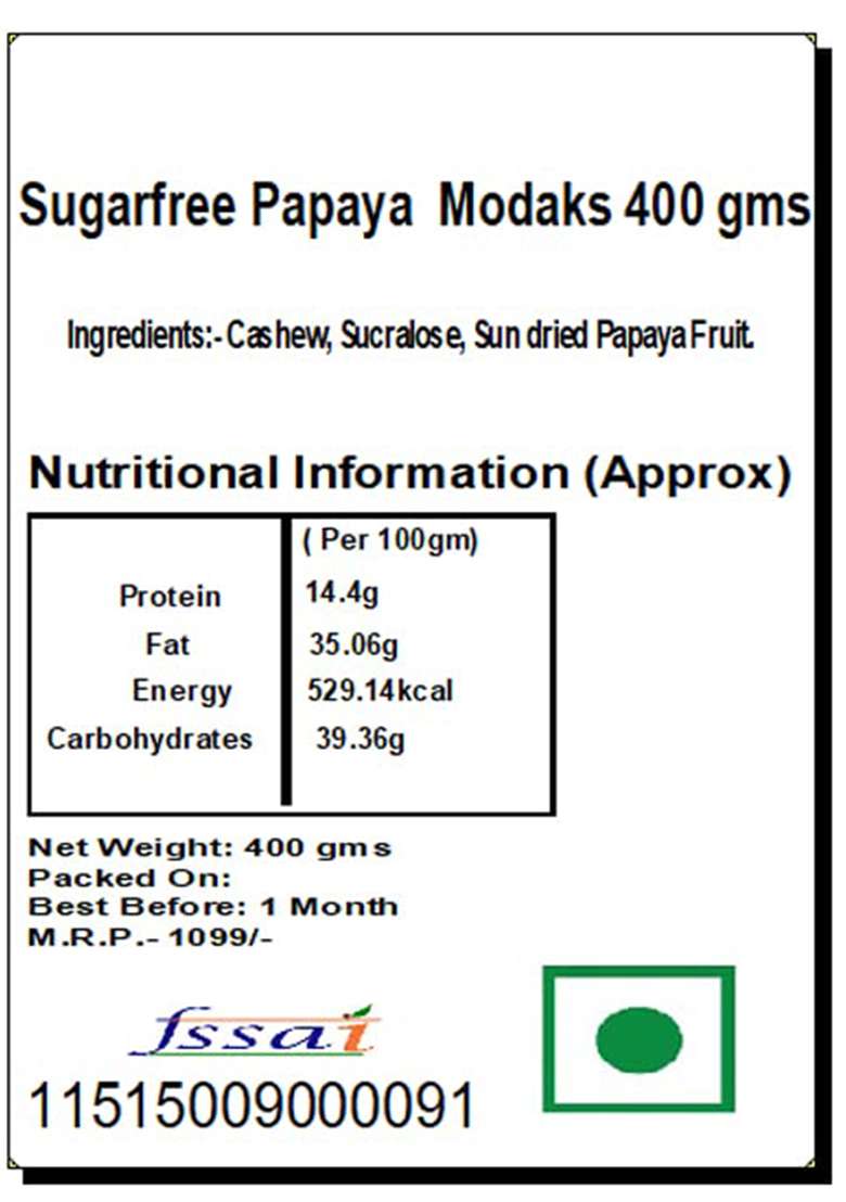 Ghasitaram Gifts Sweets Ganesha Chaturthi Modaks Sugarfree Papaya 400 Gms - Indya
