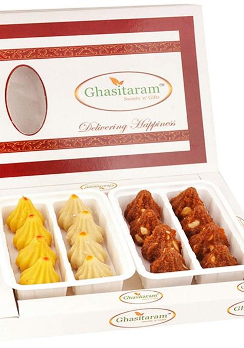 Ghasitaram Gifts White Box Of Mawa And Dodha Barfi Modaks